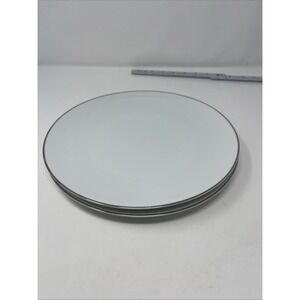 2 Noritake Colony 5932 China‎ Japan Dinner Plates White Silver Trim 10.5"